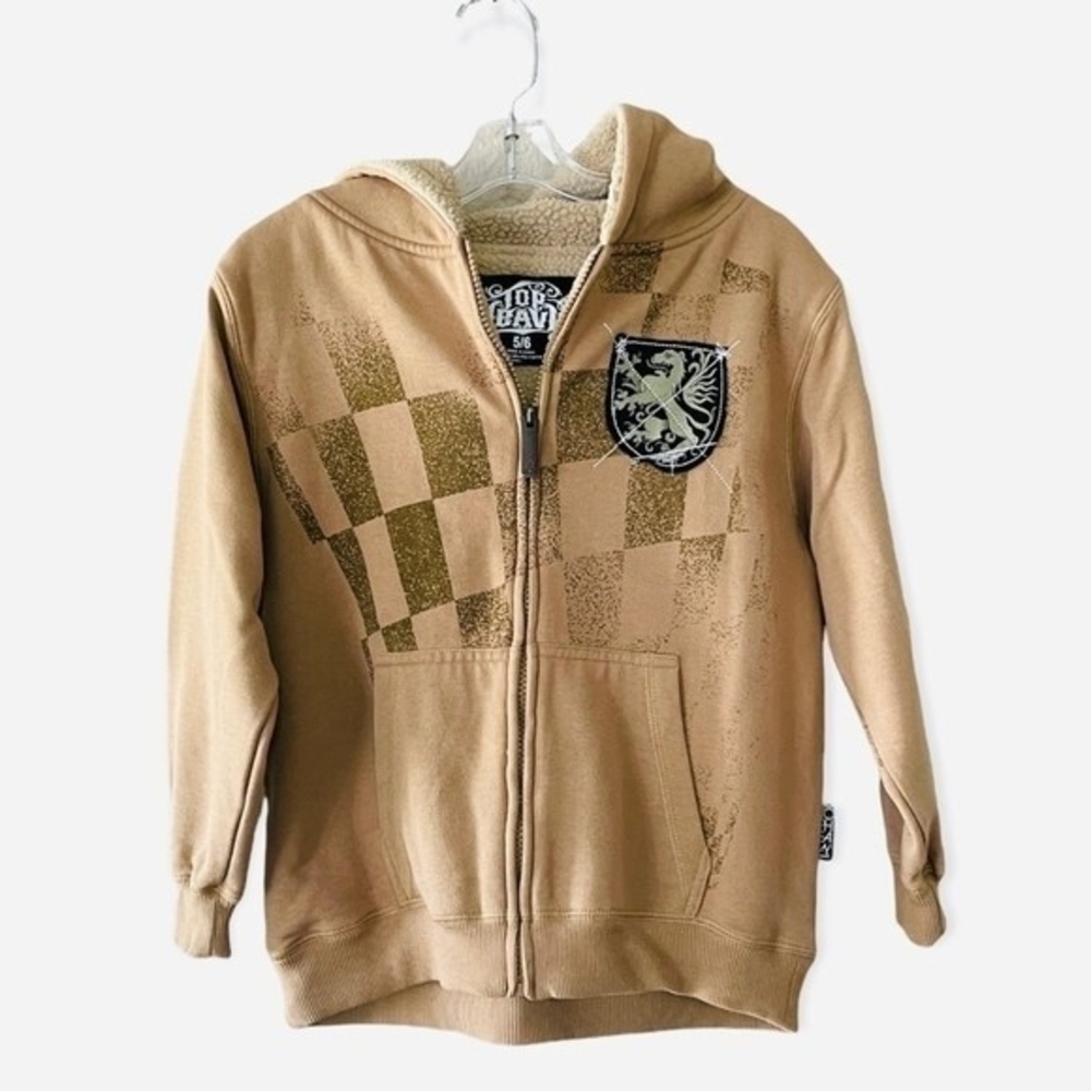 TOP HEAVY Boys Sherpa Fleece Bomber Jacket Size 5-6 Brown Full Zip Hooded